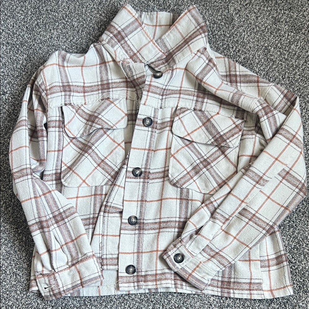 Democracy Kids Plaid Jean Jacket in Cream and Brown